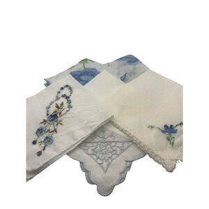 Lot of 5 Blue Floral Hankies Handkerchiefs Vintage